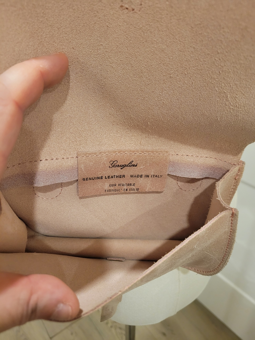Garuglieri Genuine Leather Dusty Pink Minimalist Crossbody Purse. Made In Italy - Picture 6 of 9
